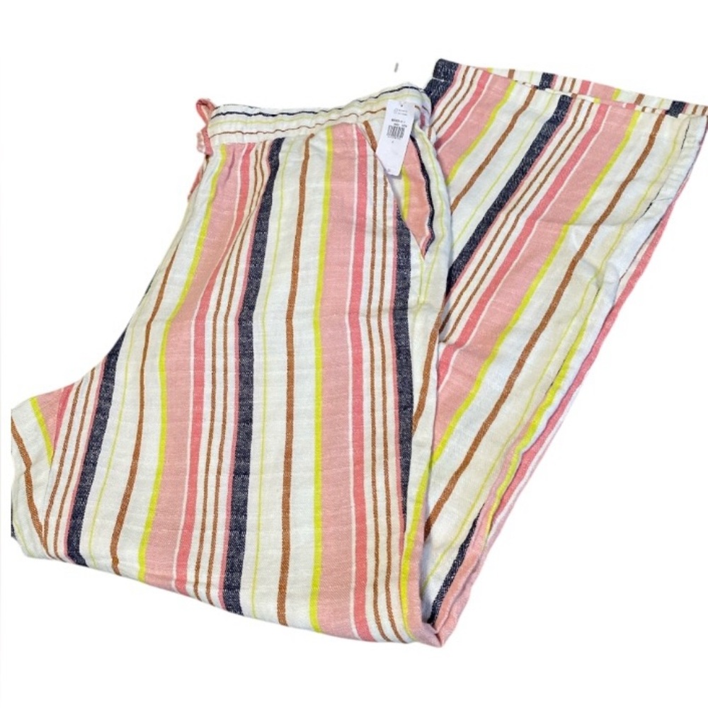 NWT OLD NAVY Wide Leg Pants Striped Linen Blend Beachy Multi Pocket Trousers L
